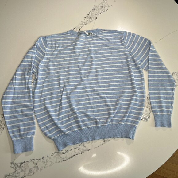 Contemporaine - Long Sleeve Sweater - Light Blue & White Stripes - Size XL - Picture 4 of 7
